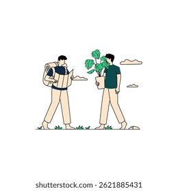 ilustração vetorial de um personagem falando com seu amigo