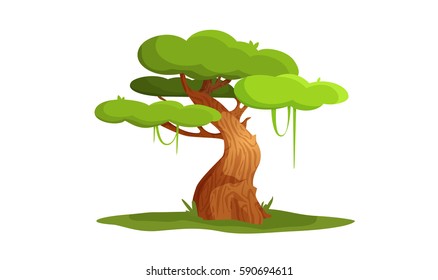 Vector illustration character tree. Green oak can be used as an element of the game locations. Eco vector illustration.
