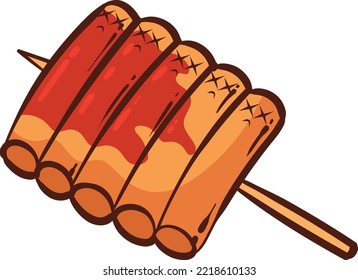 Vector illustration character tteobokki Asian street food isolated on white background