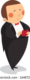 Vector illustration of a character of a waiter who takes an order. Restaurant.