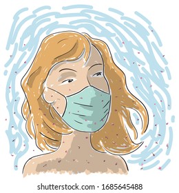vector illustration with character wearing a protection mask