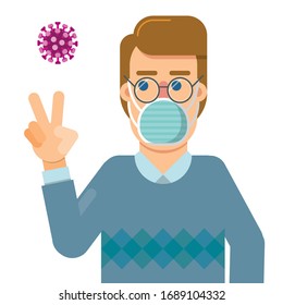 vector illustration with character wearing a protection mask