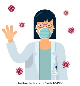 vector illustration with character wearing a protection mask