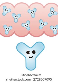 Ilustração vetorial de bifidobactérias caracterizadas no intestino