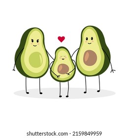 Vector illustration characters avocado family. Vector avocado family.  Characters for postcards, packaging.