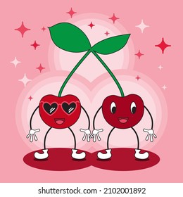 Vector illustration of characters cherries on a twig