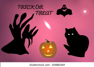 Vector illustration of characters and objects participating in the Halloween night celebration