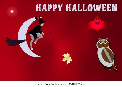 Vector illustration of characters and objects participating in the Halloween night celebration