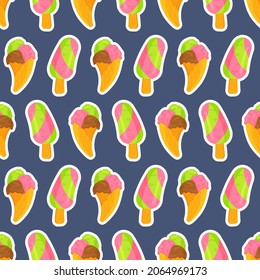 Vector illustration of characters pattern. Infinite ice cream sticker pattern. 