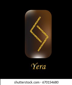 Vector illustration of characters rune gold dust on a wooden form on a black background.