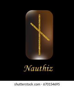 Vector illustration of characters rune gold dust on a wooden form on a black background.