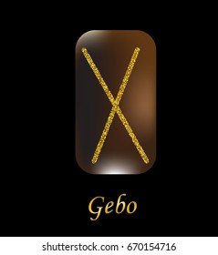 Vector illustration of characters rune gold dust on a wooden form on a black background.