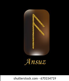 Vector illustration of characters rune gold dust on a wooden form on a black background.