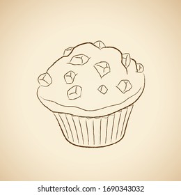 Vektorillustration-Illustration der Kohle-Zeichnung eines Muffin-Symbols auf beigem Hintergrund