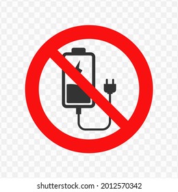 Vector illustration of charging prohibited icon in dark color and transparent background(png)