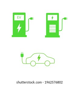 Vector illustration charging station for electric car. Electrical car symbol. Electric car icon with charging cable.