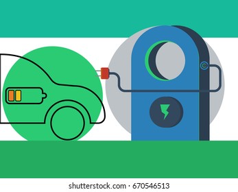 Vector illustration of charging station of electric cars, electric refueling