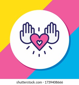 Vector illustration of charity icon colored line. Beautiful emoticon element also can be used as save icon element.