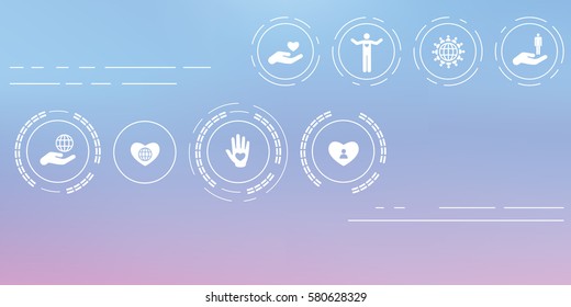 Vector Illustration Of Charity Icons For Help And Care  Concepts On Abstract Blurry Background