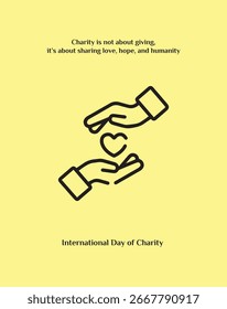 Ilustración vectorial con tema de caridad que muestra las manos que ayudan, el corazón y el concepto de dar. Perfecto para carteles de sensibilización, campañas, organizaciones sin fines de lucro y proyectos humanitarios