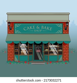 Ilustración vectorial de fondo diurno de panadería y pastelería adecuada para el fondo, elemento de diseño o cualquier otro propósito.
