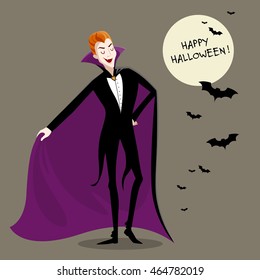 Vector Illustration of a Charming Dracula Vampire. Funny Cartoon Vampire.