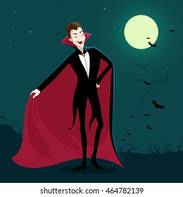 Vector Illustration of a Charming Dracula Vampire. Funny Cartoon Vampire.