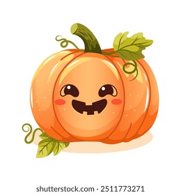 Vector illustration of charming and playful pumpkin with a happy, toothy grin, perfect for Halloween themed designs