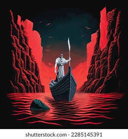 Vector Illustration of Charon, the ferryman on the rive Styx from Greek mythology.