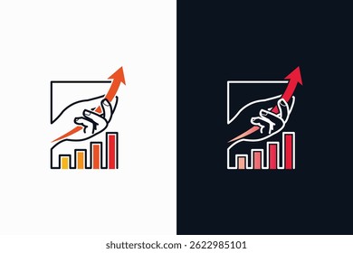 Ilustración vectorial de una flecha con la mano levantada que simboliza el crecimiento y el éxito del negocio