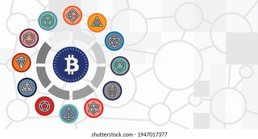 vector illustration of chart with block chain currencies symbols and loading bar for cryptostocks trading