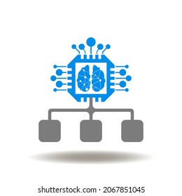 Vector illustration of chart with circuit and brain. Symbol of ai network. Icon of edge computing.