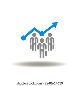 Vector illustration of chart growth and business team. Icon of process management automation. Symbol of improve productivity and efficiency. Sign of successful partnership.