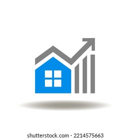 Ilustración vectorial de la gráfica con casa. Icono del mercado inmobiliario. Símbolo de análisis de inversiones inmobiliarias.