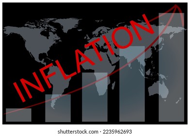 Vector illustration and chart showing rising inflation around the world, falling purchasing power, poverty and financial crisis