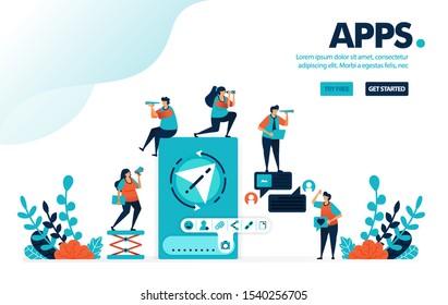 Vector illustration chat apps. People chatting to send message, data & document. Mobile apps to share link, photo & contact. Designed for landing page, web, banner, mobile, template, flyer, poster