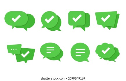 Vector illustration of chat bubble with check mark inside. Suitable for design element of approval status and completed agreement.