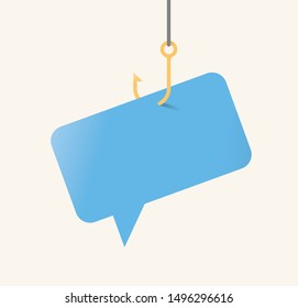 Vector illustration of chat bubble symbol on fishing hook. With copy space.