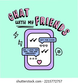 VECTOR ILLUSTRATION OF A CHAT CONVERSATION ON THE PHONE, SLOGAN PRINT