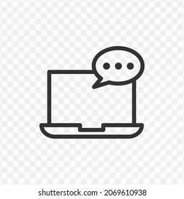Vector illustration of chat messages from laptop icon in dark color and transparent background(png).