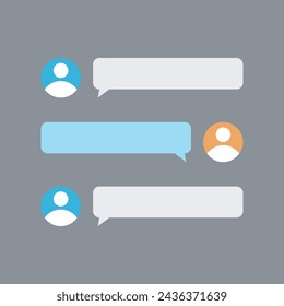 Vector illustration of chat, messenger, communication application. Dialogue. Sending message. Text bubbles. Avatars.