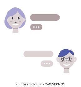 Vector illustration of a chat page, communication between a man and a woman. Smartphone chat messages. Man, woman, couple chatting, messaging via chat or social network.