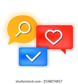 Vector illustration. Chat, search, accept bubble icon. Chat, message, chatting.