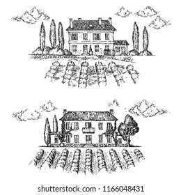vector illustration chateau attributes eps 8 ink pen drawing