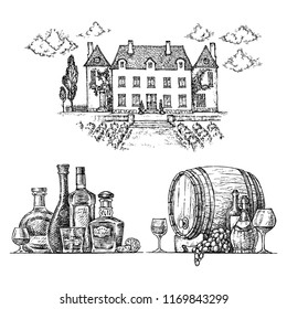 vector illustration chateau attributes eps 8 ink pen drawing