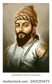 Vector Illustration of Chatrapati Shivaji Maharaj, Maratha clan from Maharashtra, India. Old painting style .