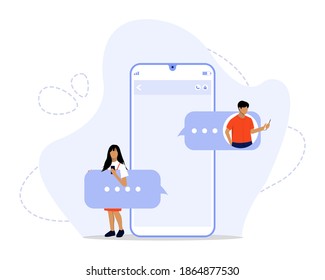 Vector Illustration, Chatting Concept, 
Showing Dating app and virtual relationship. Chat bubble, Chatting with friends and sending new messages, Suitable for landing page, UI, web, App intro card, e