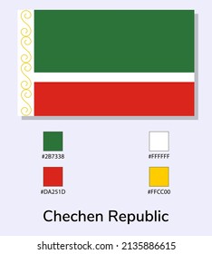 Vector Illustration of Chechen Republic flag isolated on light blue background. Illustration Chechen Republic flag with Color Codes. As close as possible to the original. vector eps10.
