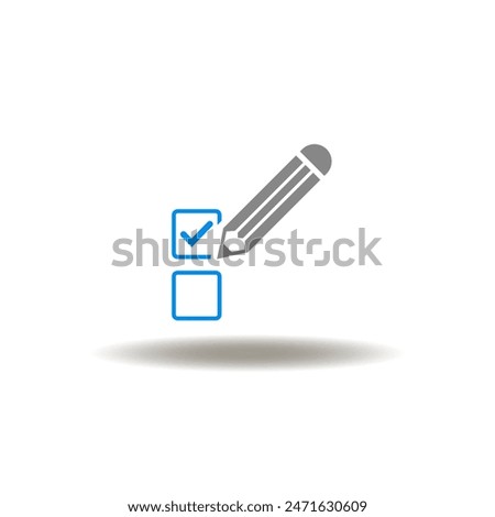 Vector illustration of check boxes and pencil. Icon of eligibility. Symbol of voting.