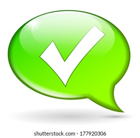 vector illustration of check green bubble on white background